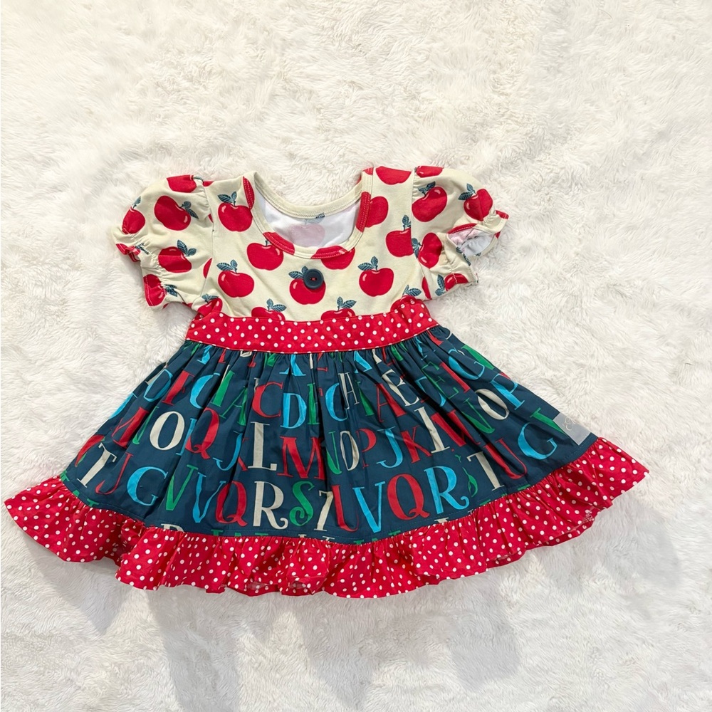 Apple Print Toddler Dress with Alphabet Skirt